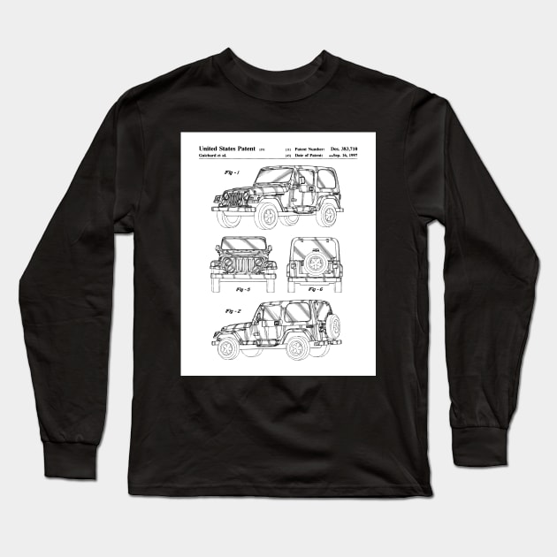 Jeep Wrangler Patent - Jeep Art - Black And White Long Sleeve T-Shirt by patentpress